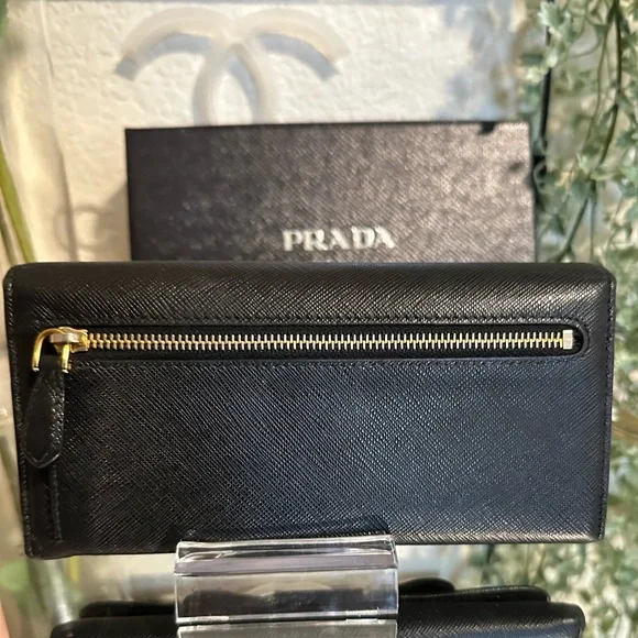 Prada ribbon long saffiano black continental bow wallet with Prada box - Picture 12 of 16